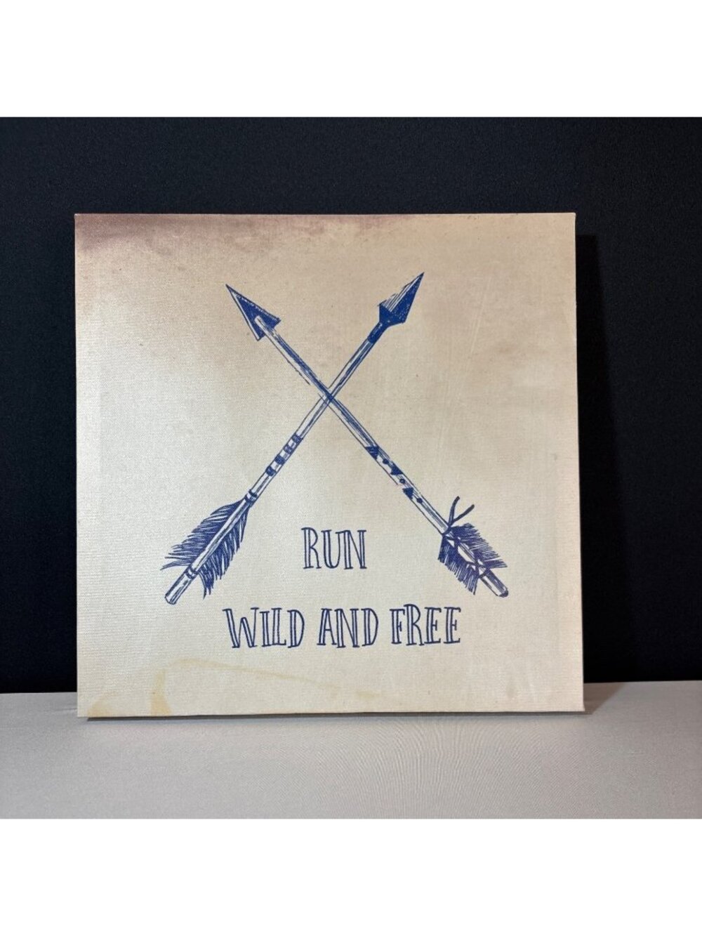 Run Wild And Free Canvas Wall Art Blue Arrow Design - Rustic Boho Decor 12"x12"